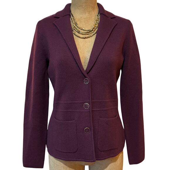 Talbots 100% Merino Wool Sweater Jacket Plum Purple Size XS EUC Three Button - Picture 3 of 12